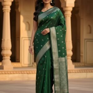 New Arrivals Bottle Green Pure Cotton Silk Saree