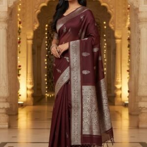 Chocolate Brown Cotton Silk Saree