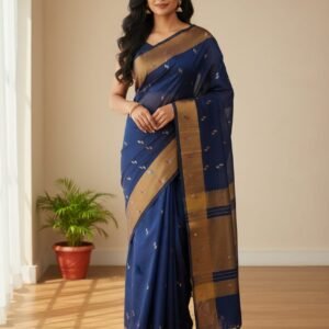 Home Navy Blue Pure Cotton Silk Saree