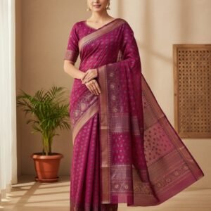 New Arrivals Rani pink Banarasi Chanderi silk saree