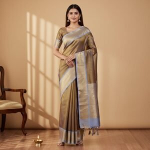 Home Brownish Purple Banarasi Semi Silk Saree