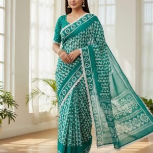 Muslin green saree