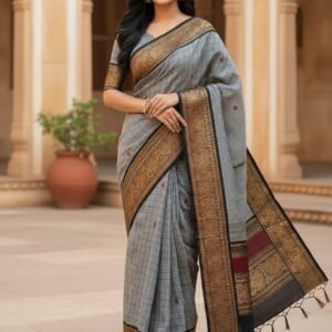 New Arrivals Grey pure cotton saree