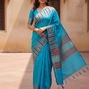 New Arrivals Ananda blue raw silk saree