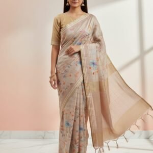 New Arrivals Beige colour tussar saree with floral print