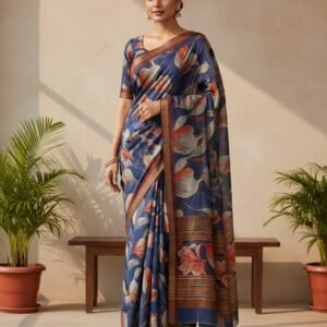 Soft Navy Blue Digital Print Saree