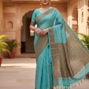 New Arrivals banarasi chanderi light blue saree