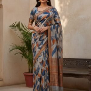 soft ivory colour digital print saree
