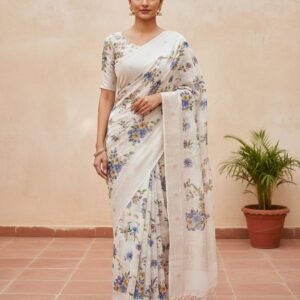 Home white lenin floral print